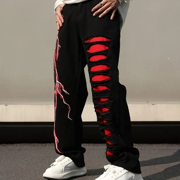 Black Goth Rock and roll emo pants black denim jeans for men size XL - Picture 4 of 14